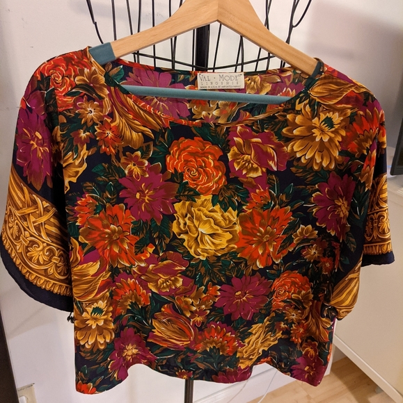 Oversized vintage 90s vibes boho crop floral - Picture 1 of 3